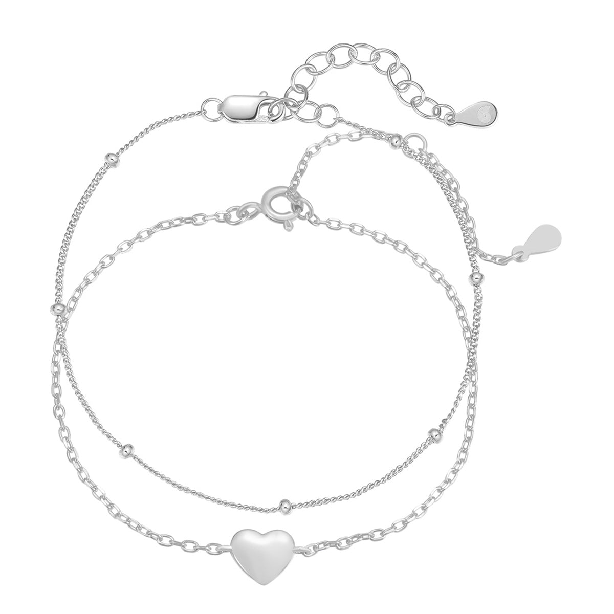 Double Chain Heart Bracelet Sterling Silver